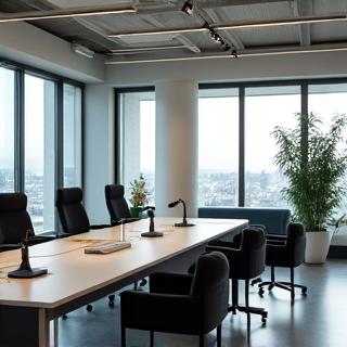Modern and minimalistic corporate office interior with bespoke desk space